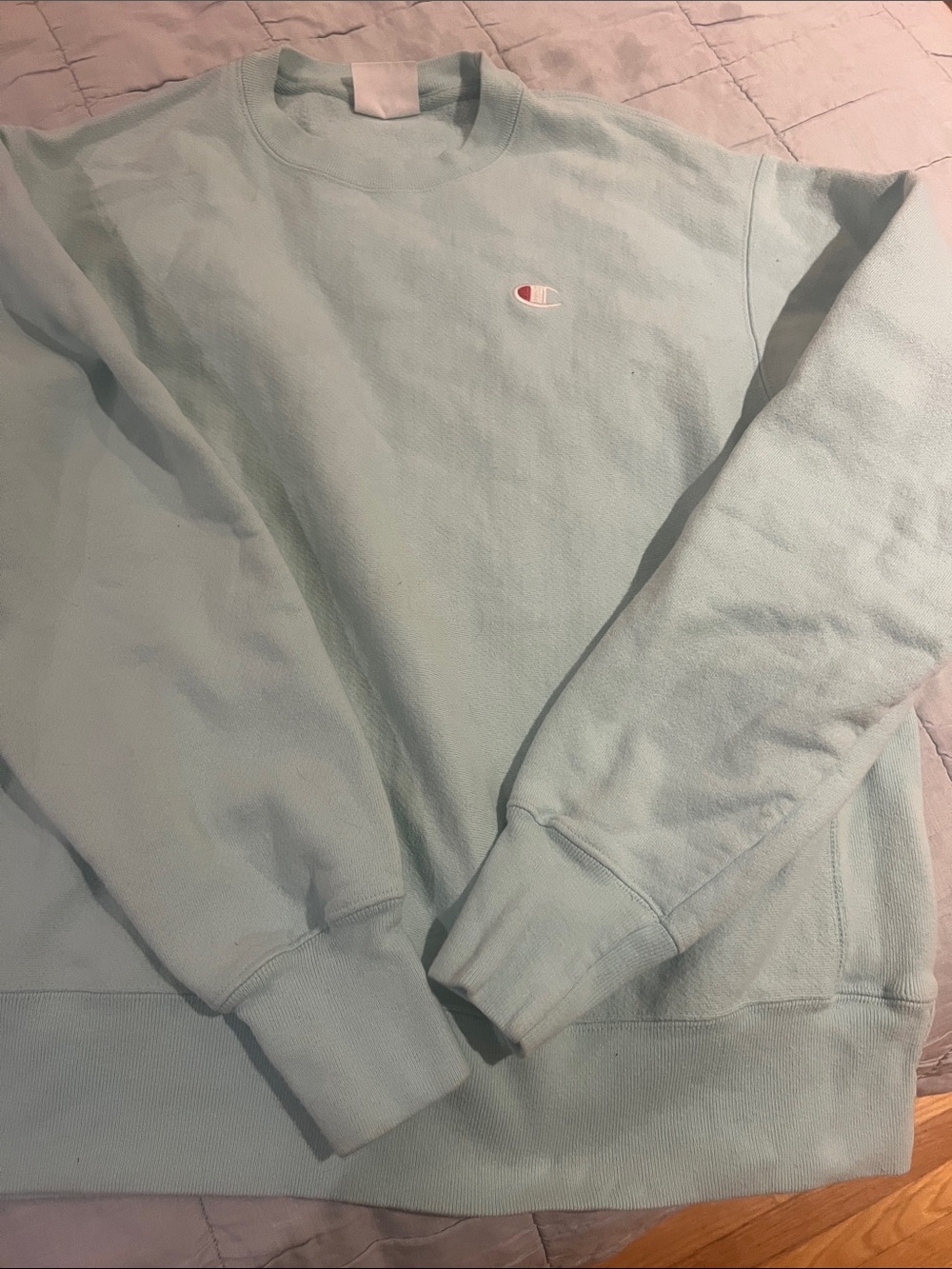 Champion Light Aqua Crewneck Sweatshirt with Chest Logo